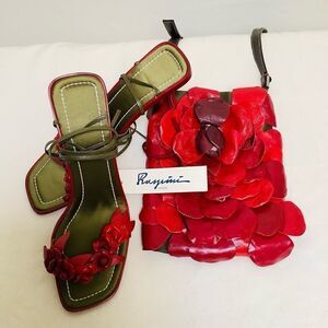 Valentino High Heel Red Leather Ankle Wrap size 8 New Handmade